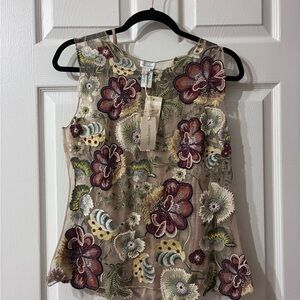 Sundance Beige Sheer Camisole with Multicolor Floral Embroidery